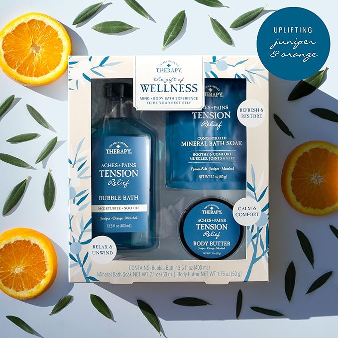 Village Naturals Therapy 3-Piece Tension Relaxing Wellness Spa Gift Set, Cedar Citrus Scent