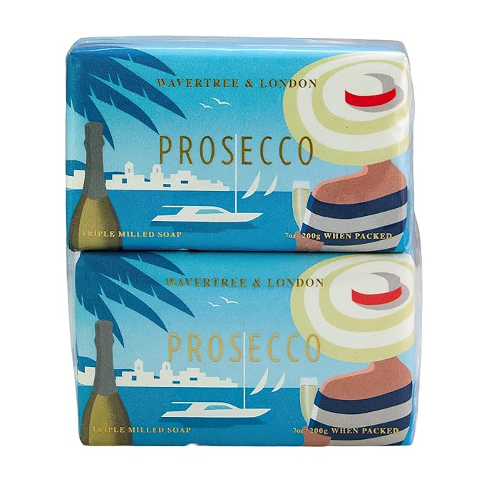 Wavertree & London Prosecco Scented Natural Soap (2 Bars), 7oz Moisturizing French Triple Milled Soap Bars enriched with shea butter - Pure Plant Based Bath & Body Bars for All Skin Types