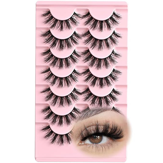 FARRED Fluffy Lashes Natural Eyelashes Short Wispy Eye Lash Strips 7 Pairs Separated Volume Eyelash Pack 16mm Dramatic Wispies Fake Strip Lashes Clusters Cat Eye Pestañas Spiky Look (A17 | 9-16MM)