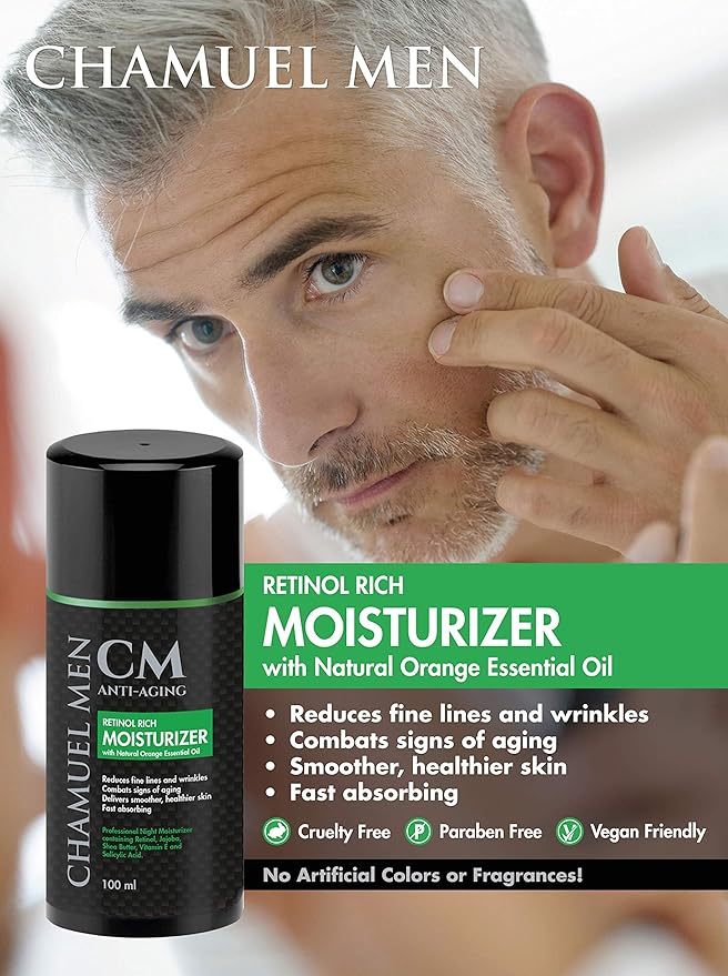 Daily Face Cream for Men with 2.5% Retinol Anti-Aging Moisturizer for Fine Lines, Dark Spots, and Wrinkles - Overnight Lotion