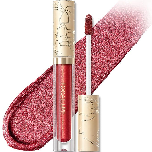 FOCALLURE Metallic Liquid Lipstick,Non Stick Cup Lip Gloss,High Impact Lip Color with Transfer-proof Wear,Long Lasting & Waterproof Lipstick Makeup for Women,RD02 Painkiller