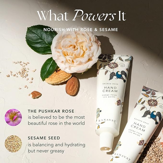 RANAVAT Restoring Hand Cream - Daily Hand Lotion for Dry Hands with Damask Rose - Non Greasy Hand Lotion for Everyday Dryness - Hydrates with Almond Oil & Vitamin E (1.7 oz)