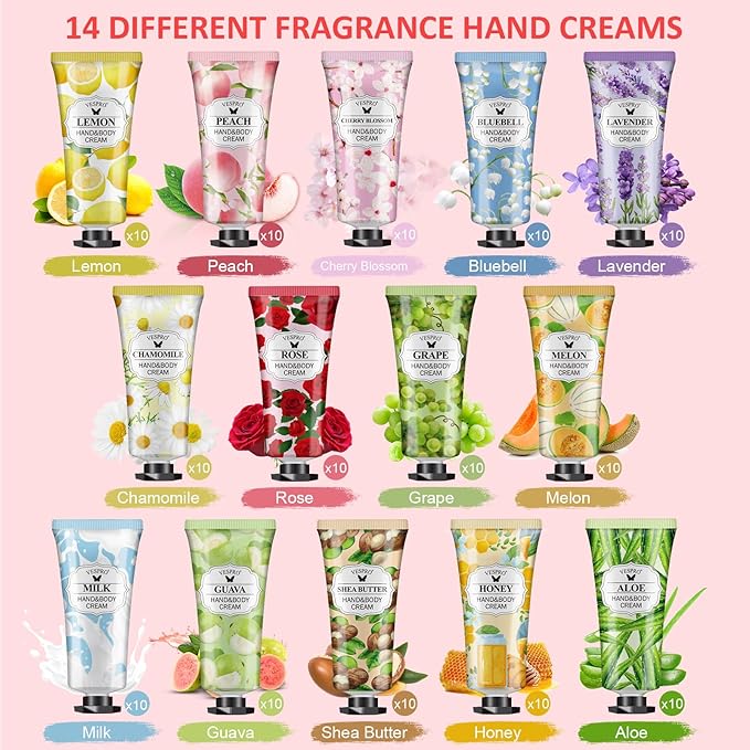 VESPRO 140 Pack Hand Cream Gifts Set, Stocking Stuffers for Women, Hand Lotion Travel Size for Dry Cracked Hands, Mini Hand Cream for Christmas Small Gifts, Thank You Gifts and Birthday Gifts
