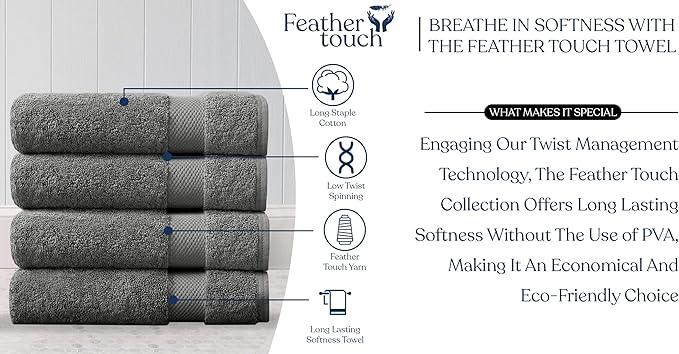 Delara Organic Cotton Luxuriously Plush Bath Towel Pack of 4 | GOTS & OEKO-TEX Certified | Premium Hotel Quality Towels | Feather Touch Technology|650 GSM Long Staple|Soft, Quick Dry & Ultra-Absorbent
