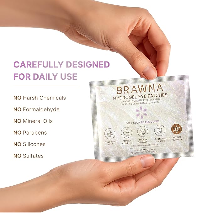 BRAWNA Hydrogel Undereye Mask Patch with Retinol, Collagen, Peptides, Hyaluronic Acid - For Puffy Eyes, Dark Circles, Undereye Bags - Vegan Cruelty-Free Skincare Birthday Gifts for Women - 24 Pairs