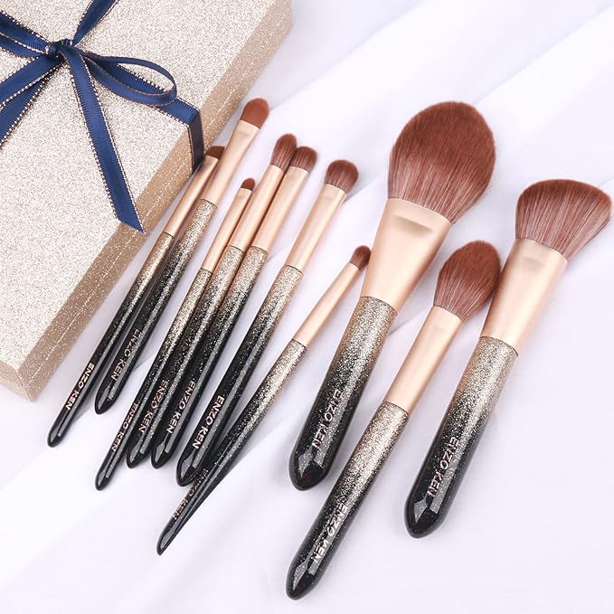 Natural Hair Makeup Brush Set Professional, Sable Makeup Brushes Set with Case, Natural Hair Brushes Makeup Set, Glitter Make up Brushes Set Professional, Natural Makeup Brushes - ORRA, Black