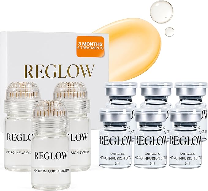 ReGlow Micro Infusion System for Face – 300% Deeper Absorption with 24K Gold Microneedling Tool + Serum (3 Months) – Firmer Radiant Skin, At-Home Treatment with Collagen Peptides & Hyaluronic Acid
