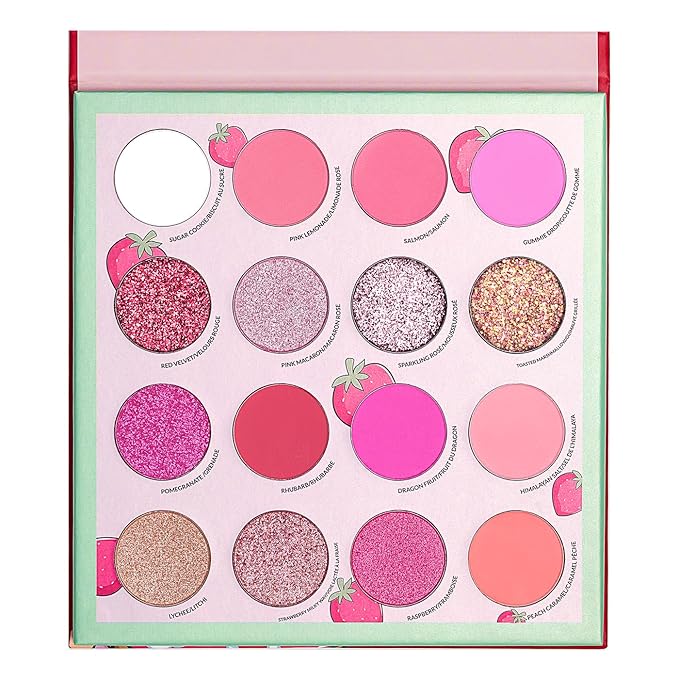 Kimchi Chic Donut Collection Eyeshadow Palette - 16 Matte, Pigment, & Glitter Shadows, Versatile for Day to Night Looks, Cruelty Free, Strawberries & Cream