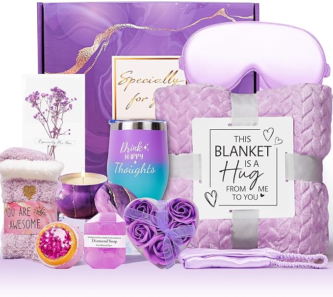 Birthday Gifts for Women, Gift Baskets for Women, Self Care & Get Well Soon Gifts, Lavender Relaxing Spa Gift Baskets, Unique Gift Baskets for Mom Girlfriend Sister Wife Grandma