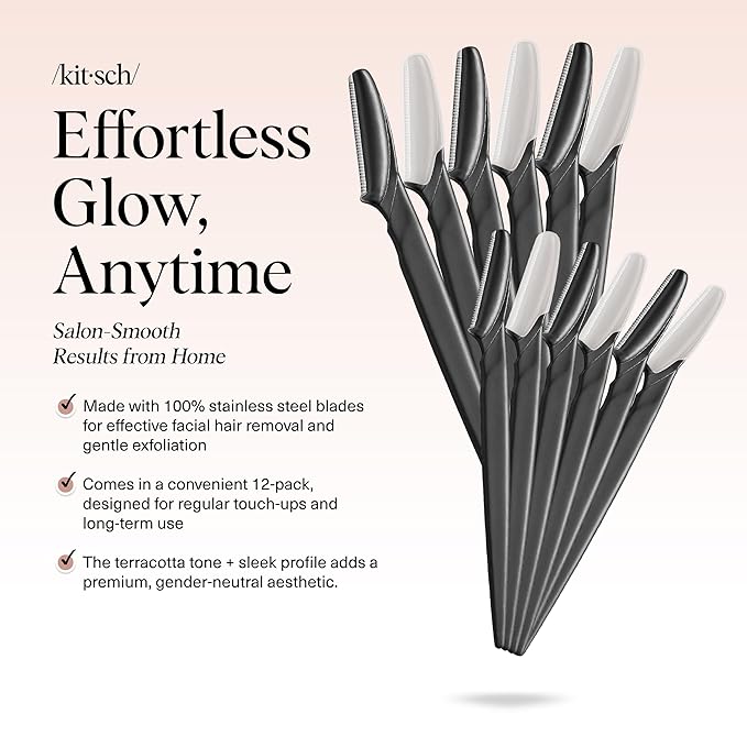 Kitsch Dermaplane Razor for Women Face – Face Razors for Women & Men, Eyebrow Trimmer & Face Shaver – Exfoliating Facial Razor & Skin Care Tool for Smoother Skin - Black, 12 pcs