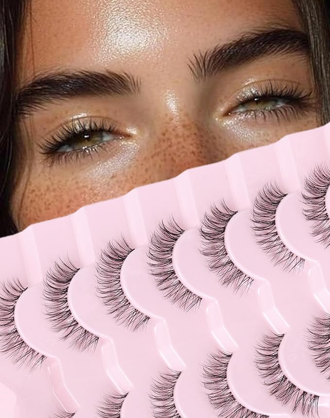 Frihappy Natural Lashes Short Lashes Fake Lashes Natural Look Eyelashes Wispy Natural Lashes Clear Band Lashes FRH-11