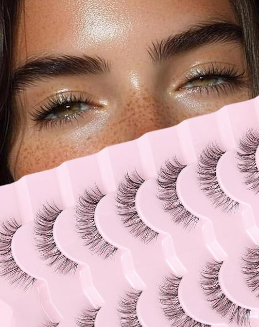 Frihappy Natural Lashes Short Lashes Fake Lashes Natural Look Eyelashes Wispy Natural Lashes Clear Band Lashes FRH-11