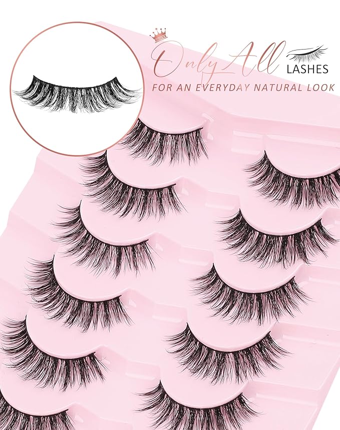 Onlyall Natural Lashes Wispy Lashes Natural Look False Eyelashes Natural Flared Eyelashes False Eye Lashes Soft Fluffy Lashes 7 Pairs D-K08