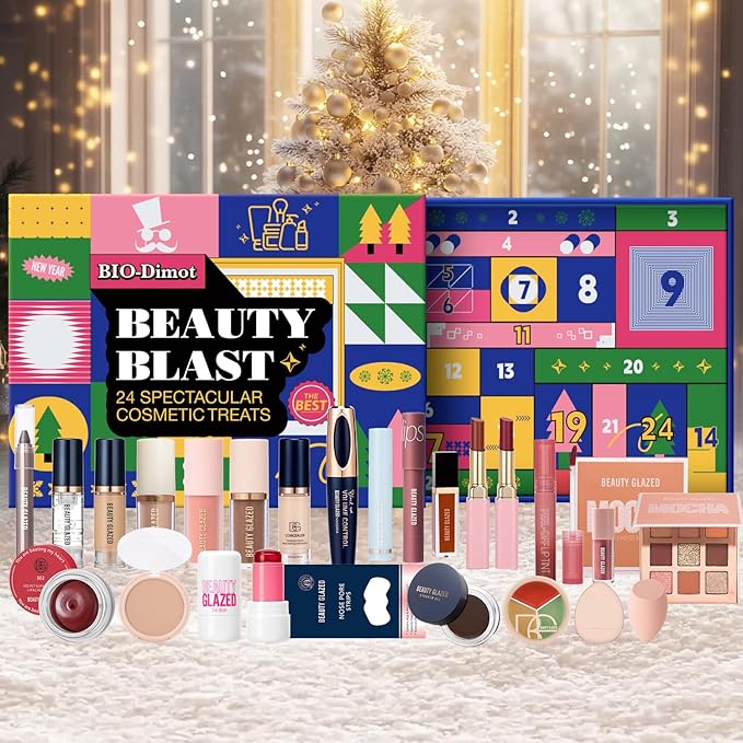 Beauty Advent Calendar, 24 Days Christmas Countdown Calendar Makeup Kit, All-in-One Professional Christmas Cosmetic Gift Set for Women, Holiday Cosmetic Surprise Starter Makeup Set for Gifts