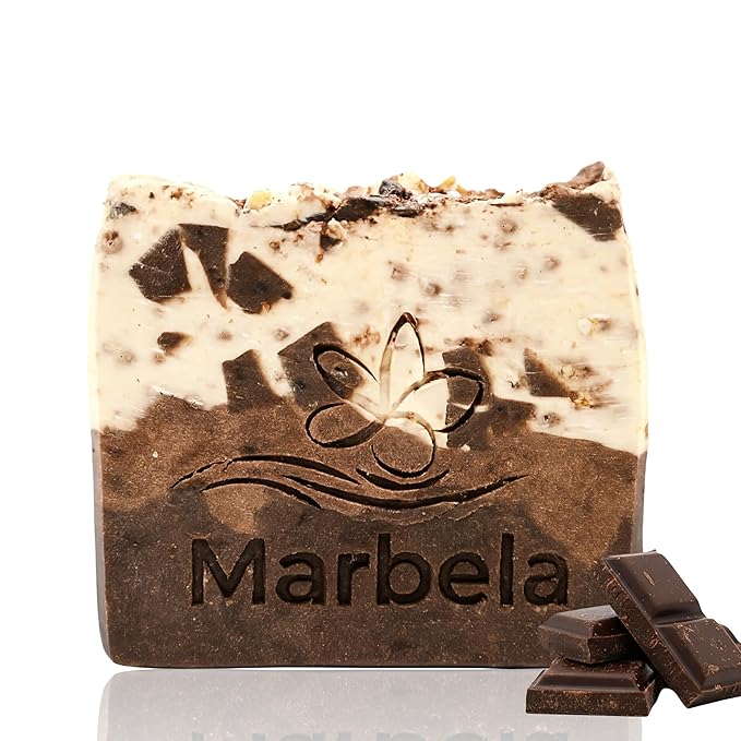 Marbela Cosmetics Chocolate Chunk Handmade Soap Bar - Made in USA, Vegan Friendly, Palm Oil Free, Natural Bar Soap - Gentle Face & Body Soap for Daily Skin Care, Moisturizing & Nourishing - 3.5 oz