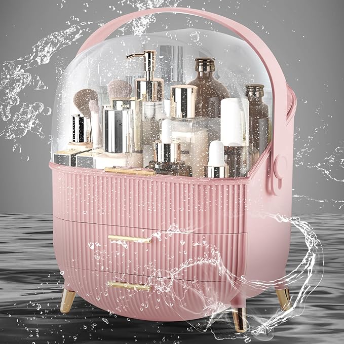 YGJT Make up Organizers and Storage, Makeup Organizer for Vanity, Cosmetics Skincare Organizers with Lid and Drawers, Cosmetic Display Cases for Countertop, Bathroom, Ideal Gifts for Women(Pink)