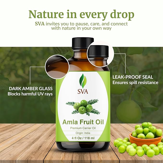 SVA Amla Oil 4oz (118ml) Premium Carrier Oil With Dropper For Hair Care, Hair Oiling, Scalp Massage, & Skin Care