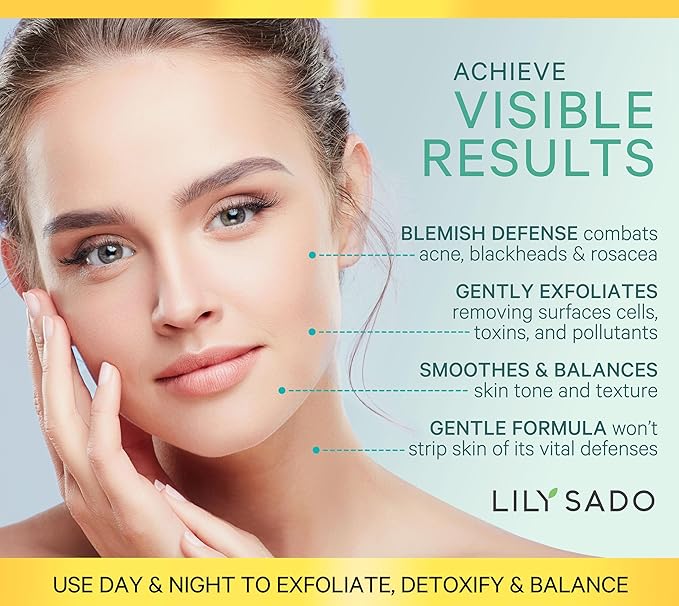 LILY SADO TEA+C™ Green Tea & Vitamin C Face Cleanser – Natural Vegan Antioxidant Daily Face Wash with Aloe, Rosehip, Meadowfoam - Gentle Deep Cleansing for Acne, Blackheads, Blemishes. 8 oz