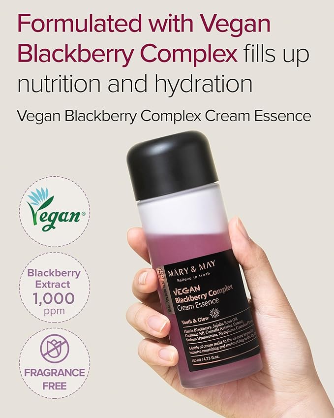 Mary&May Vegan Blackberry Cream Essence | Milky Essence Toner | Deep Hydration | Korean Skincare | Strengthens Skin Barrier | Plumping & Firming | Lightweight Formula (140ml/4.73 fl.oz.)
