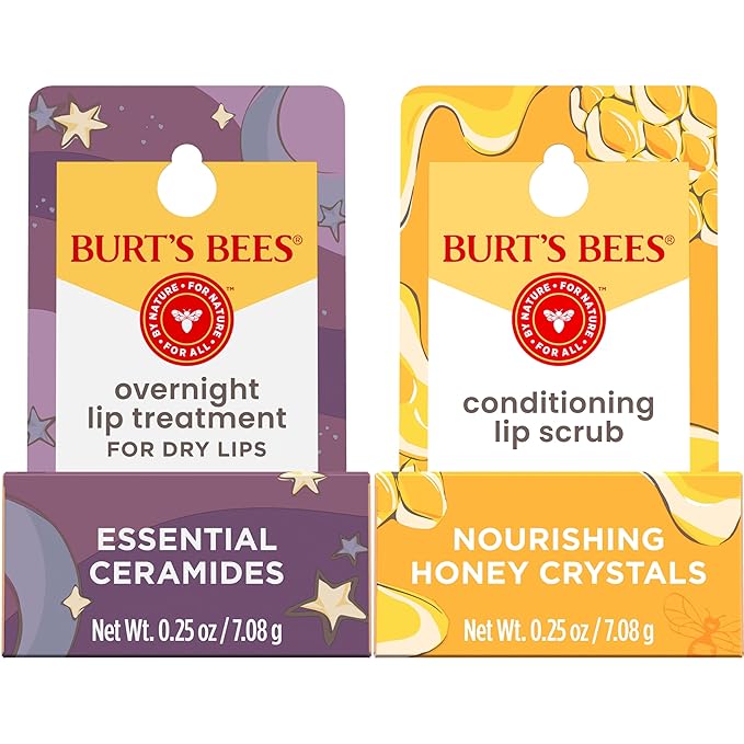 Burt's Bees Conditioning Lip Scrub and Overnight Intensive Lip Treatment, With Ceramides, Exfoliates and Hydrates Lips 8 Hours, Natural Origin, 2 Jars, 0.25 oz