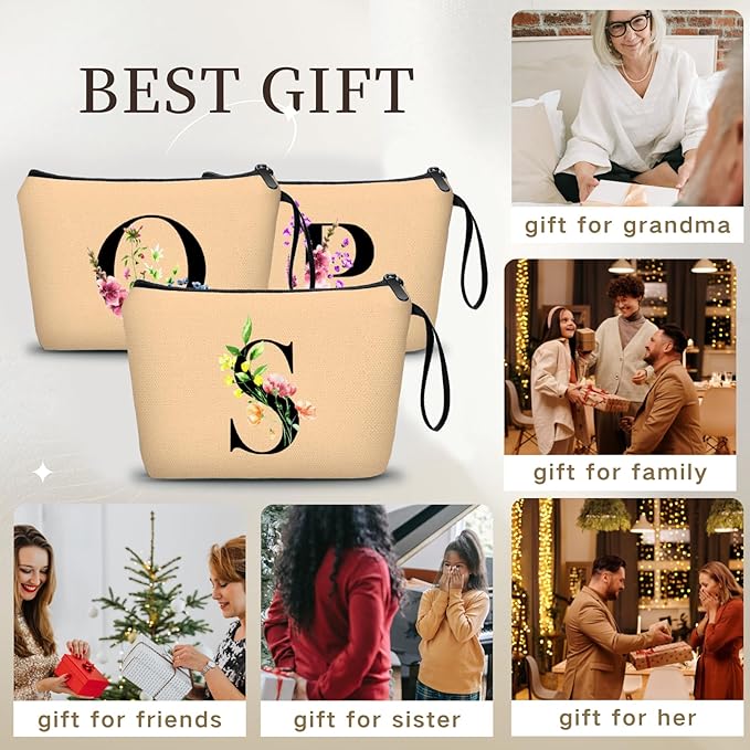 Women Birthday Unique Bride to be Bridal Shower Initial Gifts for Mom Sister Friend Her Teacher Aunt Makeup Cosmetic Bag with Mirror Mothers Day Christmas Graduation S