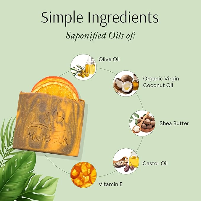 Marbela Cosmetics Orange Ginger Handmade Soap Bar - Made in USA, Vegan Friendly, Palm Oil Free, Natural Bar Soap - Gentle Face & Body Soap for Daily Skin Care, Moisturizing & Nourishing - 3.5 oz