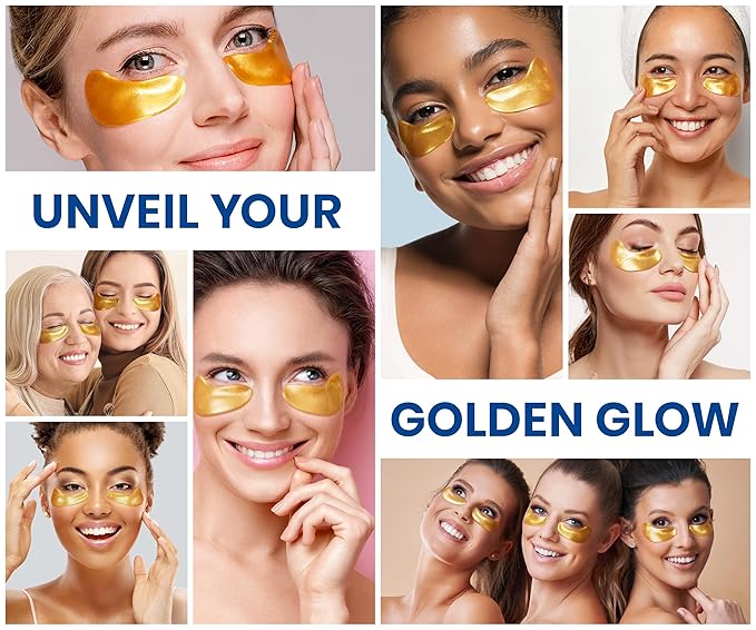 Stylia Under Eye Patches for Puffy Eyes and Dark Circles (20 Pairs) - 24k Gold Under Eye Mask with Vitamin C, Hyaluronic Acid, Pearl Extract - Eye Masks for Dark Circles and Puffiness