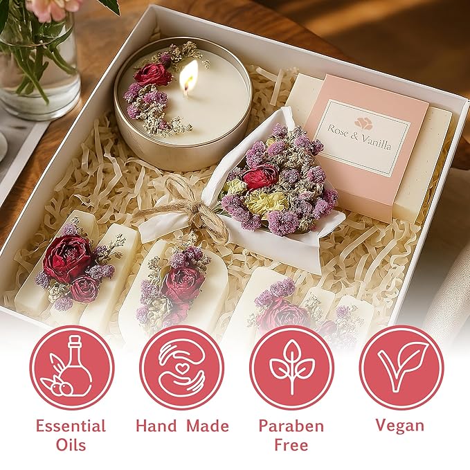 Gift Basket for Mom – Birthday Box & Spa Set – Relaxing Mom Gift Box with Candle, Soap & Wax Melts – Perfect Birthday or Holiday Present