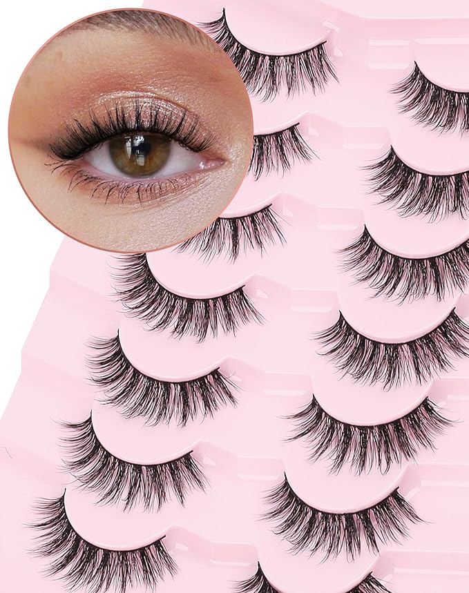 Onlyall Natural Lashes Wispy Lashes Natural Look False Eyelashes Natural Flared Eyelashes False Eye Lashes Soft Fluffy Lashes 7 Pairs D-K08