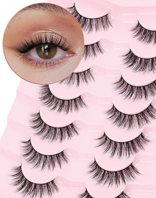Onlyall Natural Lashes Wispy Lashes Natural Look False Eyelashes Natural Flared Eyelashes False Eye Lashes Soft Fluffy Lashes 7 Pairs D-K08