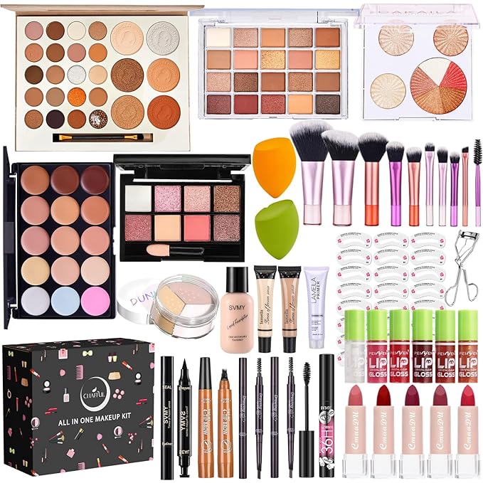 All in One Makeup Kit, Makeup Kit for Women Full Kit, Make Up Gift Set for Women, Makeup Essential Bundle Includes Foundation Eyeshadow Palette Concealer Lipstick Eyeliner Mascara Cosmetic Brush Set