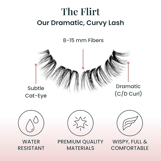FlutterHabit The Flirt Lashes, 2 Sets of Eyelashes, DIY Cat Eye Lash Extensions, Up to 10 Day Lash Wear, Salon Quality Cluster Eyelashes for a Natural Look, No Glue Included