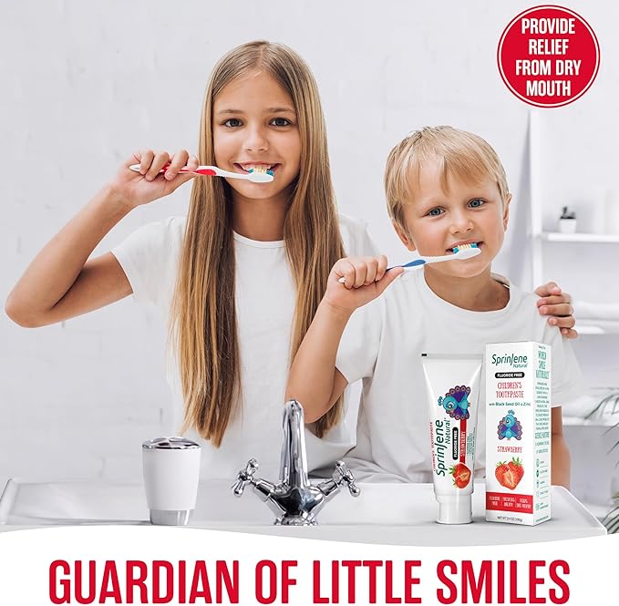 SprinJene Natural Children’s Toothpaste – Fluoride Free Strawberry Toothpaste for Toddlers & Kids – Gentle Safe Natural Formula with Patented Black Seed Oil & Zinc – Made in The USA (1 Pack)