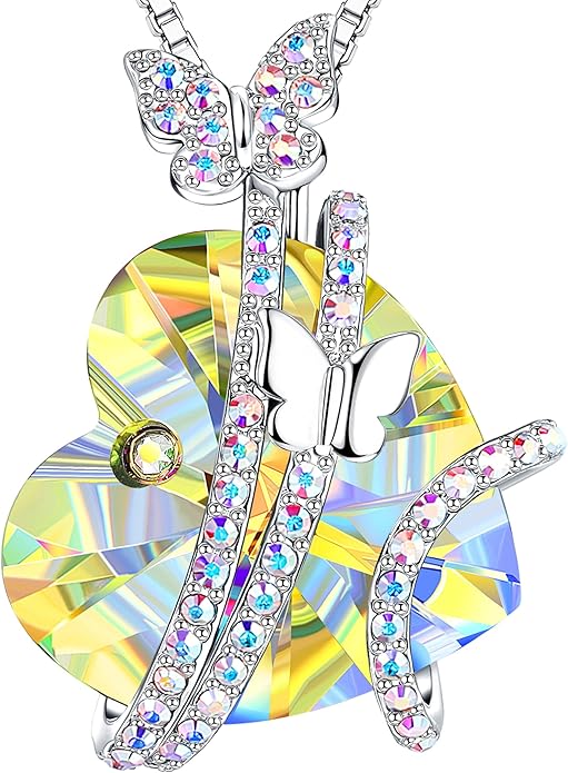 ASELFAD Butterfly Love Heart Pendant Necklace with Crystals, Anniversary Birthday Jewelry for Women Mom Grandma Wife Girlfriend