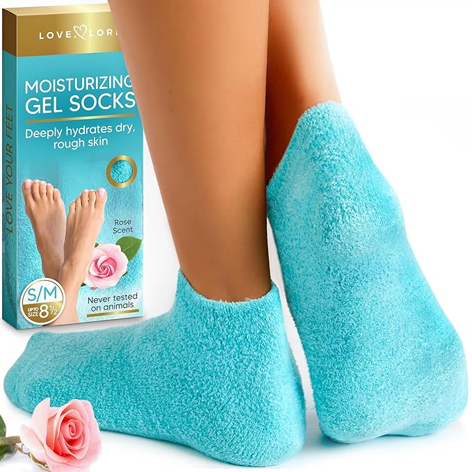 Moisturizing Socks - Gel Silicone Aloe Spa Socks (Up to Size 8.5) Infused with Vitamin E & JoJoba Oil - Self Care Spa Gifts for Women Foot Care