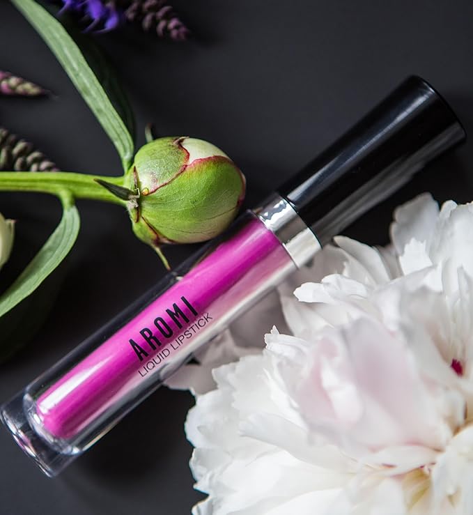 Aromi Bright Pink Matte Liquid Lipstick for Women | Long-Lasting, Magenta Lip Color, Vegan, Blue Undertones, Fuchsia (Pink Peonies)