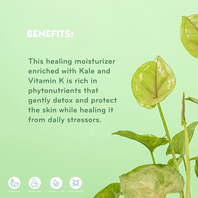 pürlisse Kale + Vitamin K Hydrating Face Moisturizer - Face Moisturizer for Detoxifying & Pore Tightening - Packed with Antioxidants for Smooth, Radiant & Youthful Skin (1.7 Fl oz)