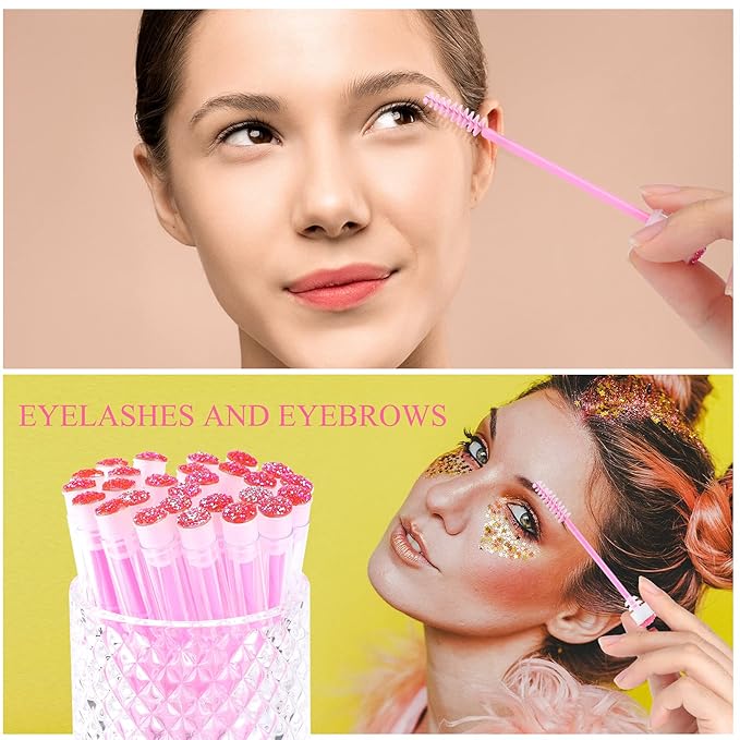 50-Piece Disposable Mascara Brushes - Eyelash Brushes, Diamond Mascara Wands with Tube, Makeup Tool, Lash Spoolies, Sanitary Brushes, Lash Extension Supplies (Tube Star D Pink 50)