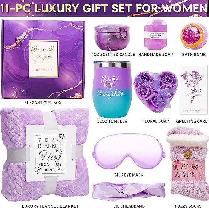 Birthday Gifts for Women, Gift Baskets for Women, Self Care & Get Well Soon Gifts, Lavender Relaxing Spa Gift Baskets, Unique Gift Baskets for Mom Girlfriend Sister Wife Grandma
