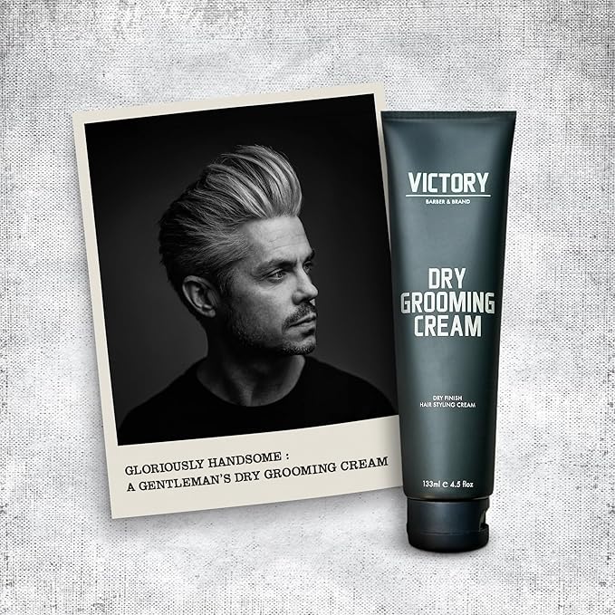 Dry Grooming Hair Cream for Men by Victory Barber & Brand | Men’s Hair Products Made in the USA | Anti Frizz Styling Cream | Wave Pomade for Styling Medium Length Hair with a Natural Finish