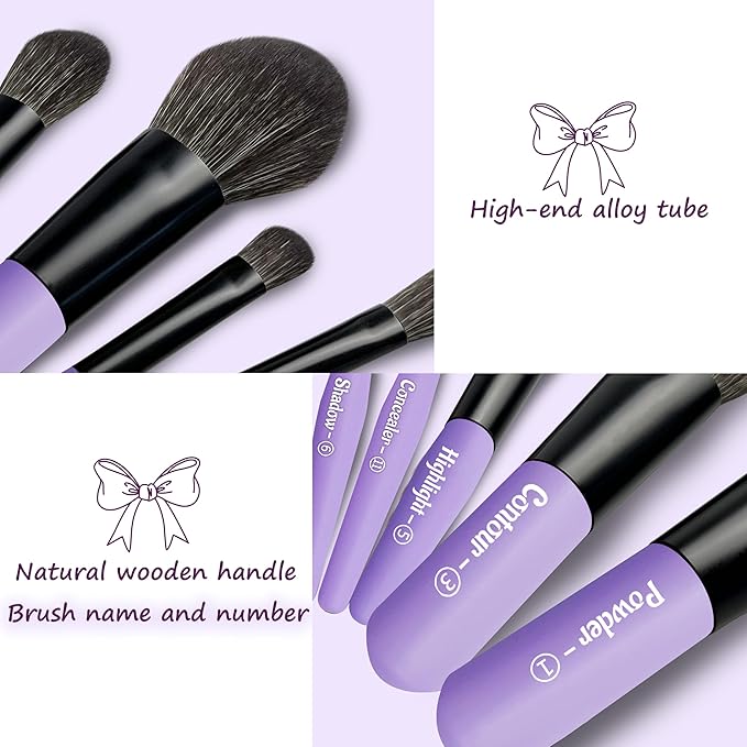 Jilier 14 pcs Mini Makeup Brushes and Pocket Mirror, Travel Makeup Brush Set, LED Compact Mirror with Light, Travel Size with Case, Portable for Handbag, Travel Essentials for Women