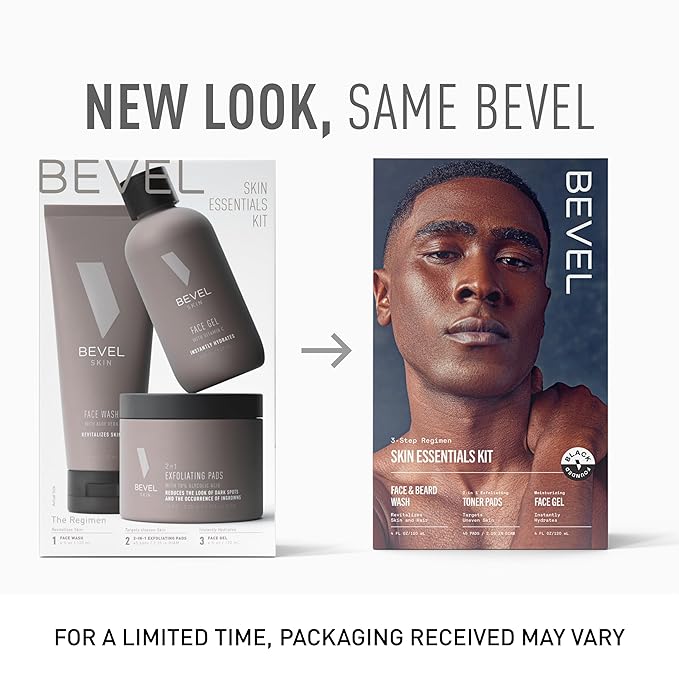 Bevel Skin Care Set - Includes Face Wash with Aloe Vera, Glycolic Acid Exfoliating Pads, Lightweight Face Moisturizer, Helps Treat Blemishes, Bumps and Discoloration (Packaging May Vary)
