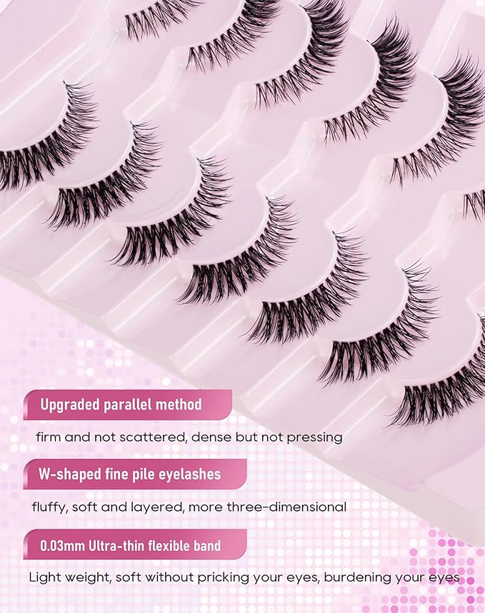 Frihappy Wispy Natural Eyelashes C Curl Flared Fake Lashes Natural Look HA-41