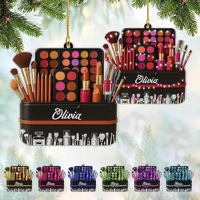 Personalized Makeup Tools Christmas Ornament 2025, Makeup Box Christmas Ornament Gift for Makeup Artist, Christmas Tree Decor for Makeup Shop, Gift for New Makeup Coworkers (Makeup 10)
