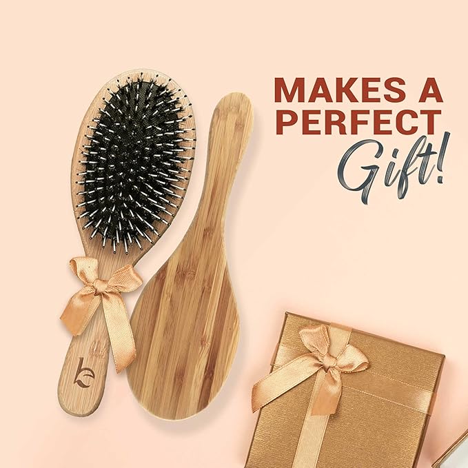 Boar Bristle Hair Brush - Smoothes & Detangles All Hair Types, Hairbrush for Women, Men & Kids, Brush for Thick Hair, Distributes Oils for Natural Shine & Stimulates Scalp
