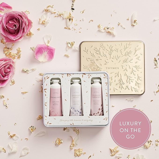 Thymes Hand Cream Trio - Kimono Rose, Lavender Honey & Goldleaf Gardenia