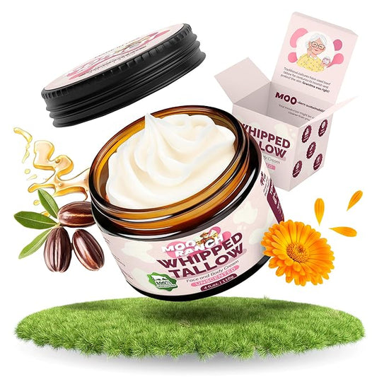 Whipped Beef Tallow for Skin – Grass-Fed Tallow Balm Moisturizer with Jojoba Oil, Manuka Honey & Calendula – For Face, Lips, Hands & Body – For Dry or Sensitive Skin.