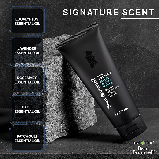 Beau Brummell for Men Matte Finish Face Moisturizer | Fast Absorbing, Lightweight Face Lotion with Vitamins A+E, Aloe Vera & Caffeine | Anti-aging, For Dry or Oily Skin | 4 OZ Tube | Made In America