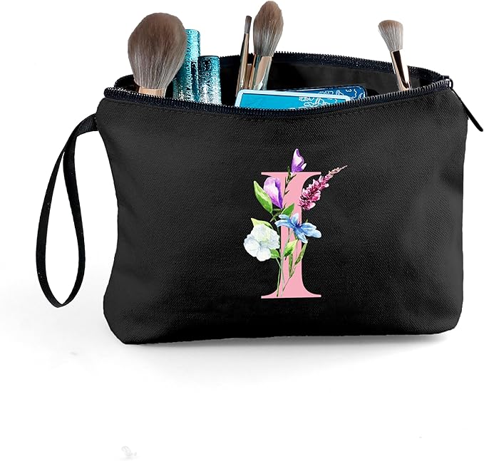 SEAMOON Bride to be Birthday Womens Unique Initial Monogram Gifts for Women Mom Personalized Travel Makeup Cosmetic Bag with Mirror Valentines Mothers Day Christmas Graduation I