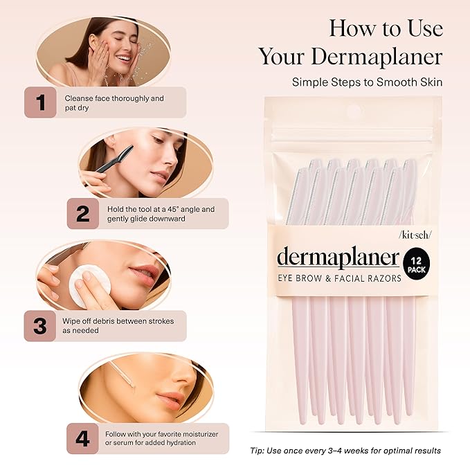Kitsch Dermaplane Razor for Women Face – Face Razors for Women & Men, Eyebrow Trimmer & Face Shaver – Exfoliating Facial Razor & Skin Care Tool for Smoother Skin - Blush, 12 pcs